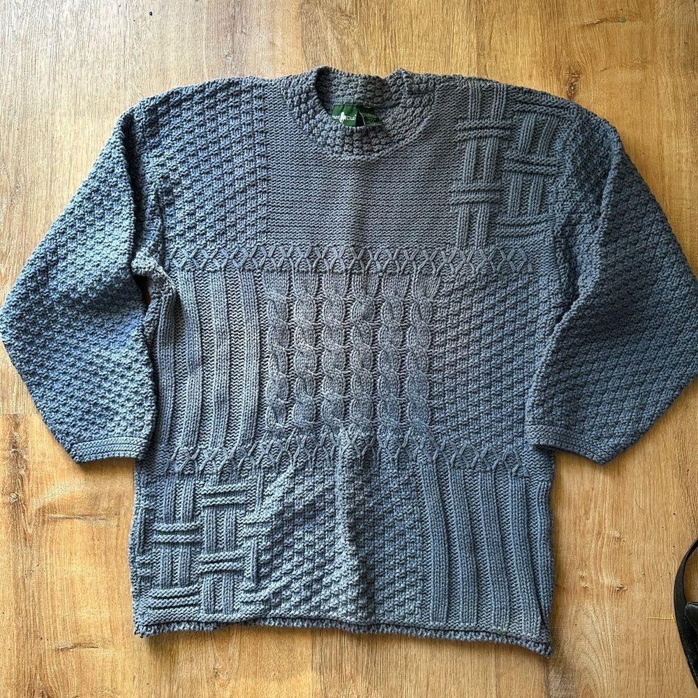 Hunt Club Patchwork Chunky Knit Crewneck Sweater - Light Blue